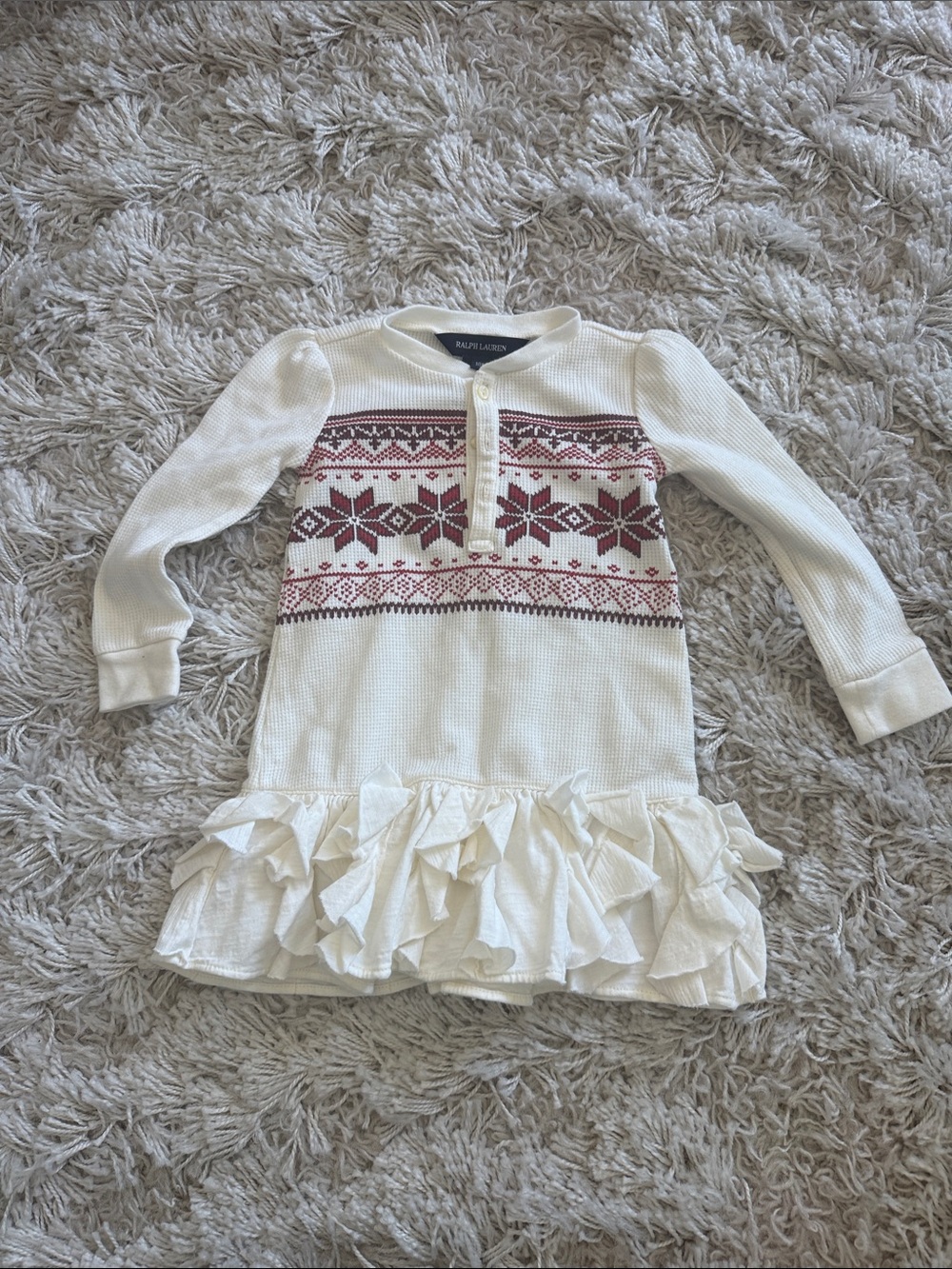 Ralph Lauren Cream Long-Sleeve Fair Isle Ruffle Dress